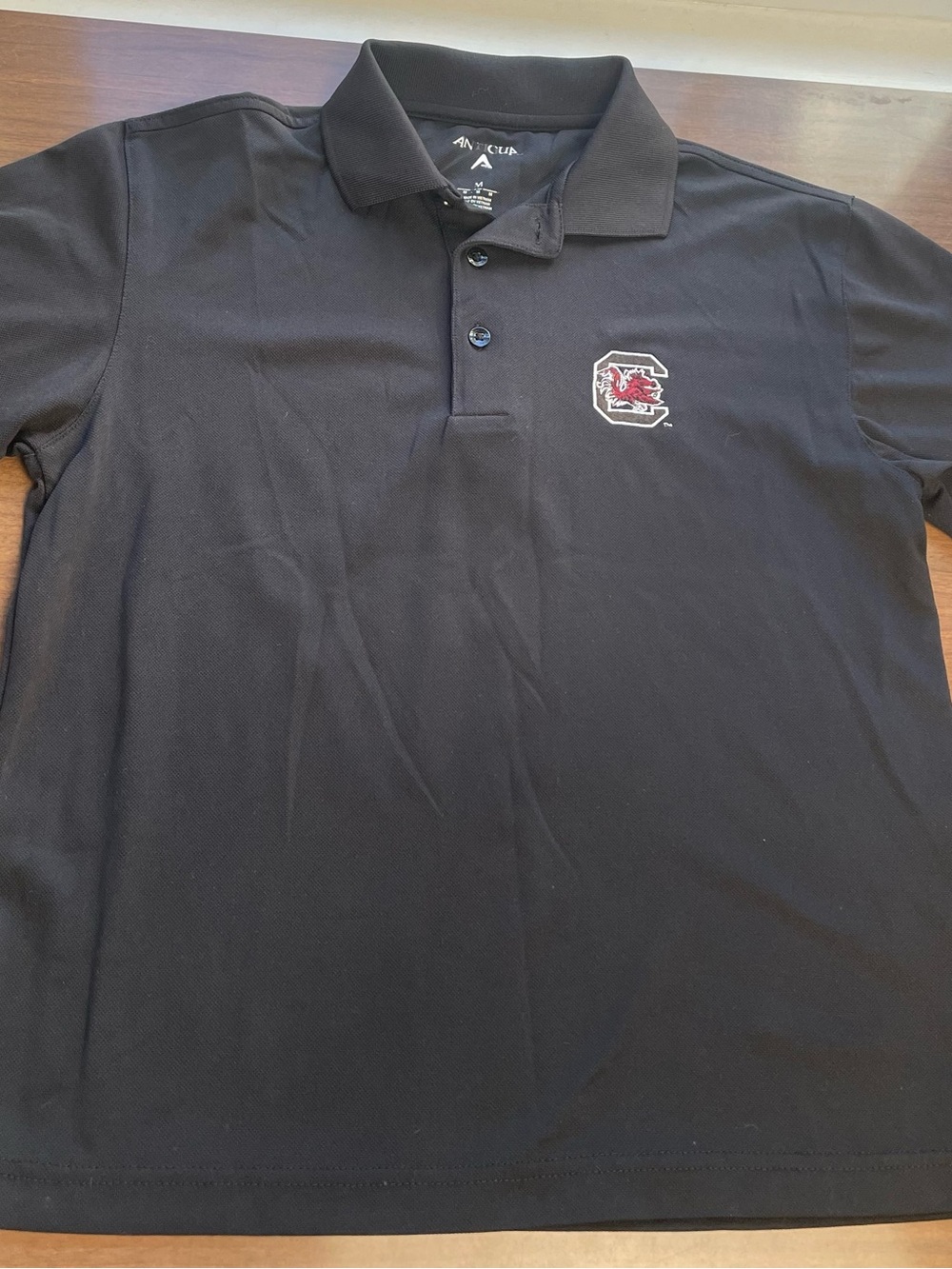 Antigua Black Polo with Embroidered Gamecock Logo